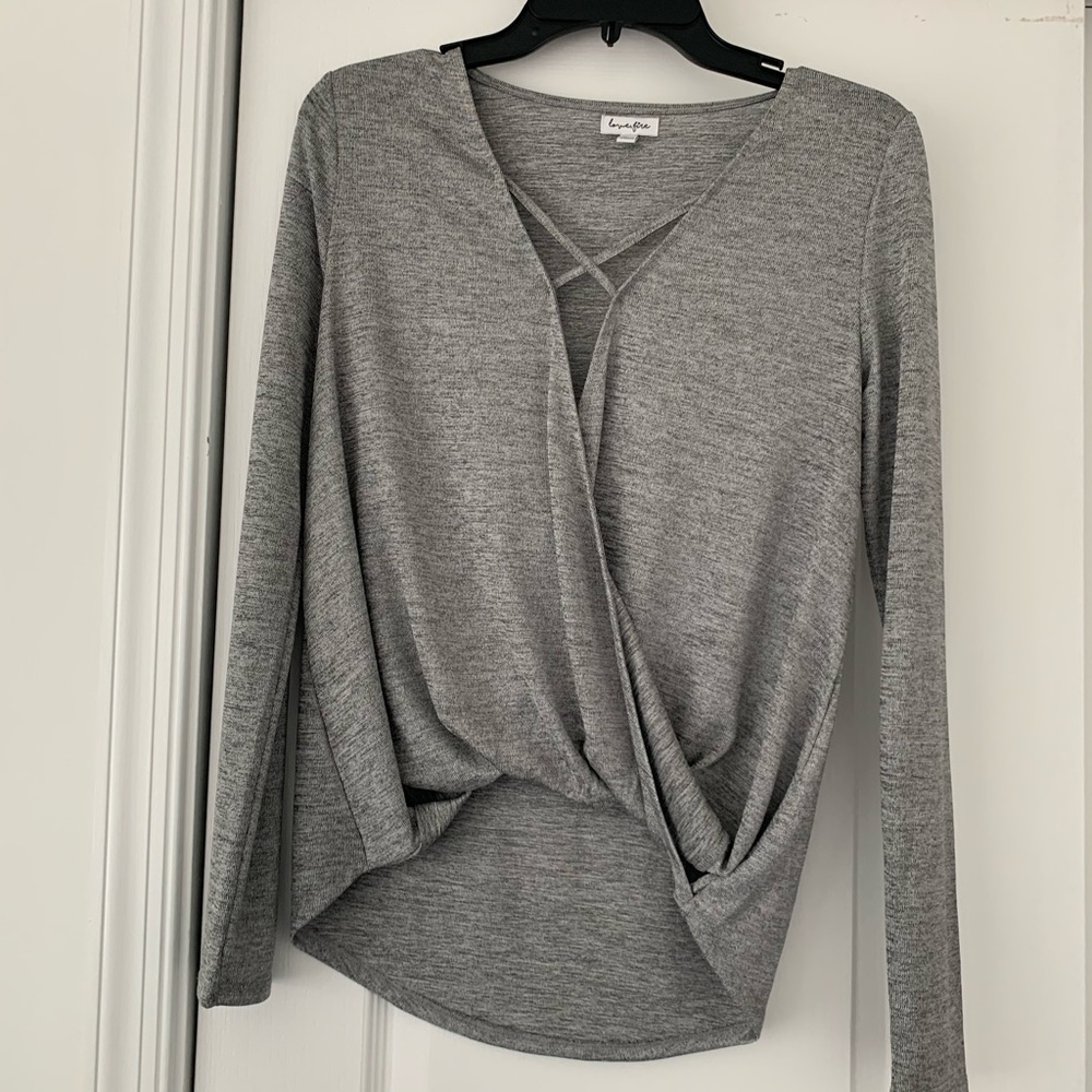NWOT Love, fire long sleeve criss cross shirt